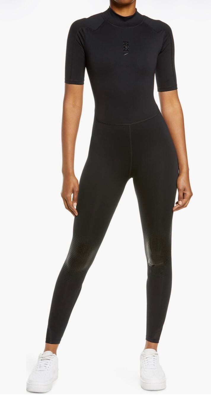 Nike x MMW Women's Bodysuit Black Zip Front Short Sleeve size XL